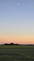 Farm Buildings and Trees with Moon in Sky
