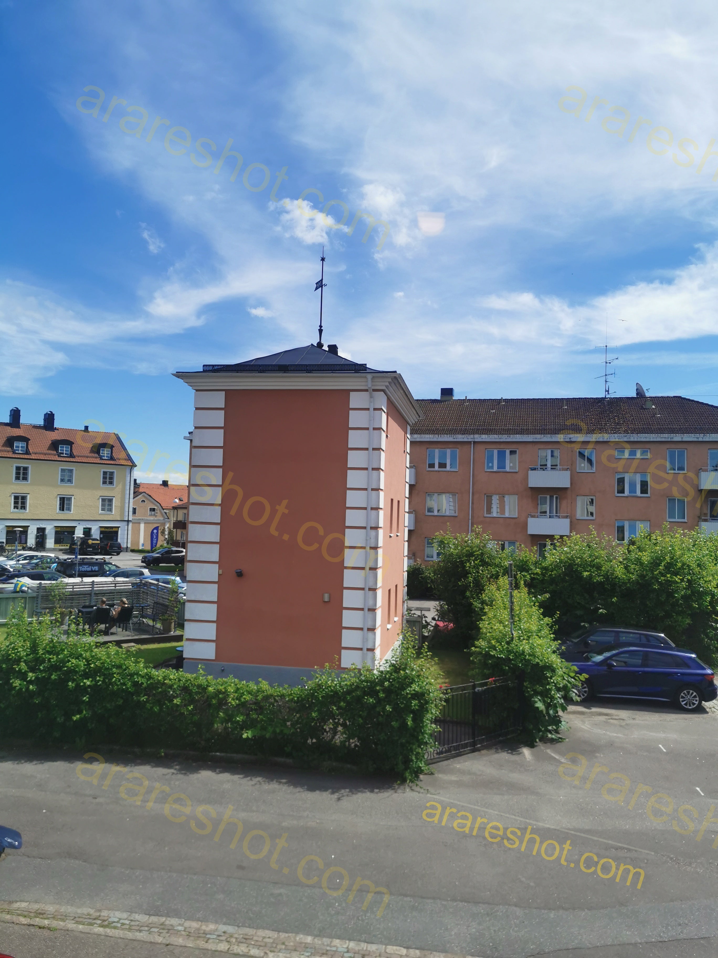 Orange Residential Building with White Trim